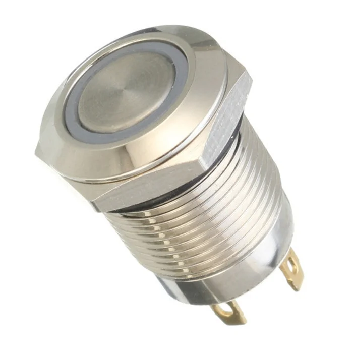 16mm 12-24V Ring Light Self Locking Push Button Metal Switch with White Indicator - Image 2