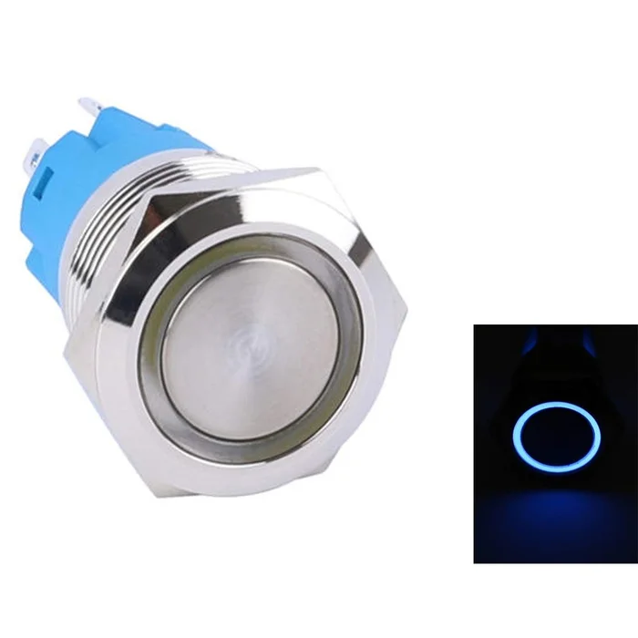 16mm Big Size Waterproof Latching Flat Round Stainless Steel Metal Push Button Switch LED Light (Blue) 250V