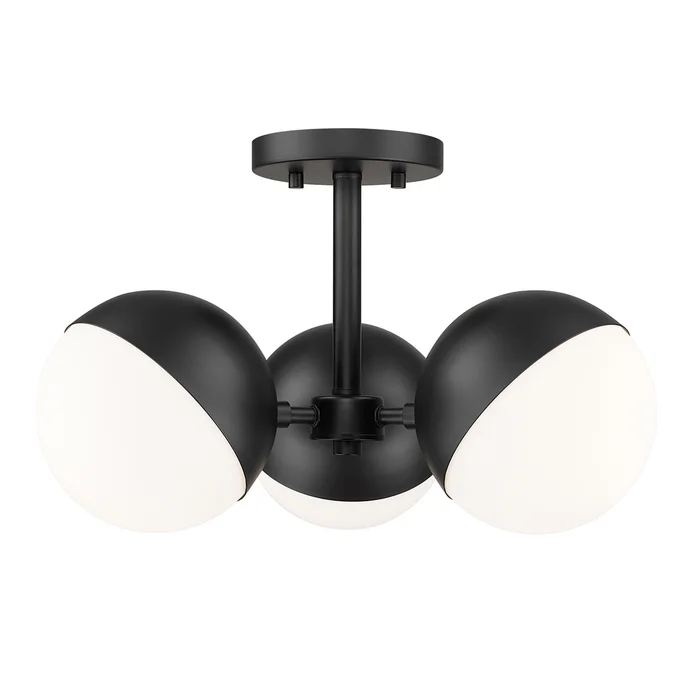 3 light semi flush mount in matte black finish