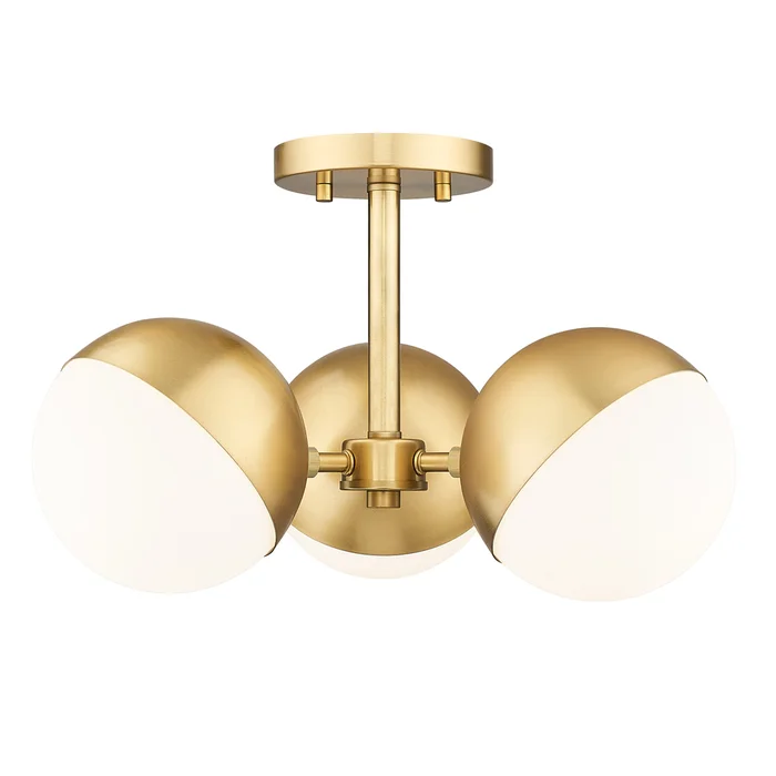 3 light semi flush mount in modern gold finish