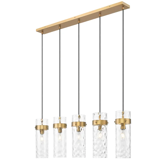 5 light linear chandelier in rubbed brass finish