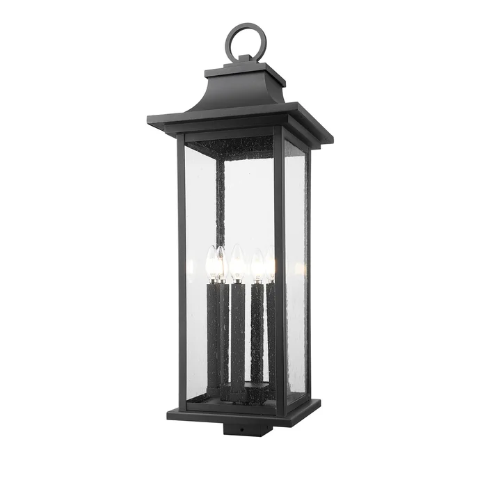 6 light outdoor post mount fixture in black finish