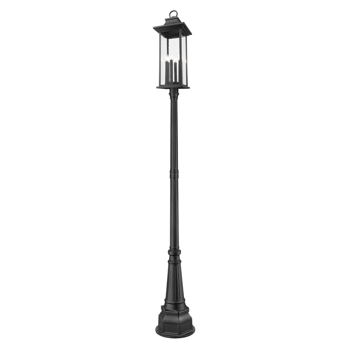 6 light outdoor post mounted fixture in black finish