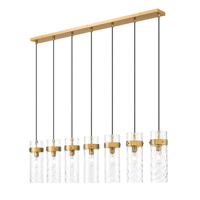7 light linear chandelier in rubbed brass finish
