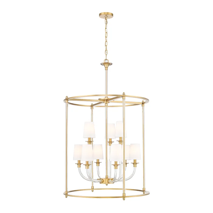 9 light chandelier in rubbed brass finish