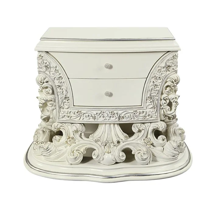 ACME Adara Nightstand in Pearl White PU & Antique White BD01249 EST SHIP TIME APPX 4 WEEKS