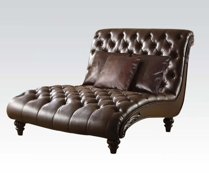 Acme Anondale Chaise in Two-Tone Brown PU 15035 EST SHIP TIME APPX 4 WEEKS