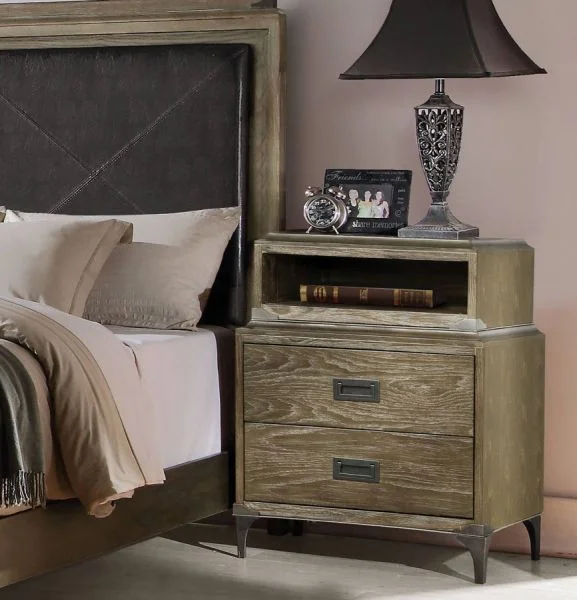 Acme Athouman 2 Drawer Nightstand with USB in Weathered Oak 23923 EST SHIP TIME APPX 4 WEEKS