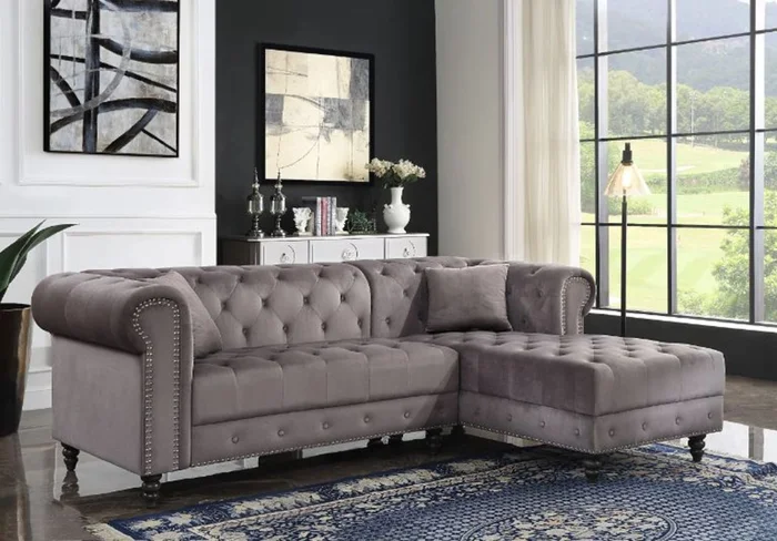 Acme Furniture Adnelis Sectional Sofa in Gray Velvet 57325 EST SHIP TIME APPX 4 WEEKS