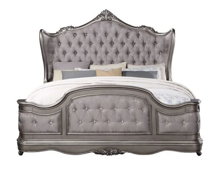 Acme Furniture Ausonia King Bed in Antique Platinum BD00602EK EST SHIP TIME APPX 4 WEEKS