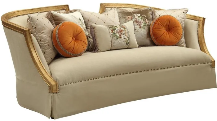 Acme Furniture Daesha Sofa in Tan Flannel & Antique Gold 50835 EST SHIP TIME APPX 4 WEEKS