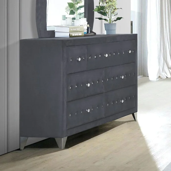 Acme Furniture Dante Dresser in Gray Velvet 24235 EST SHIP TIME APPX 4 WEEKS