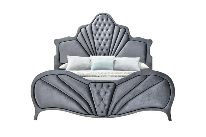 Acme Furniture Dante Queen Bed in Gray Velvet 24230Q EST SHIP TIME APPX 4 WEEKS