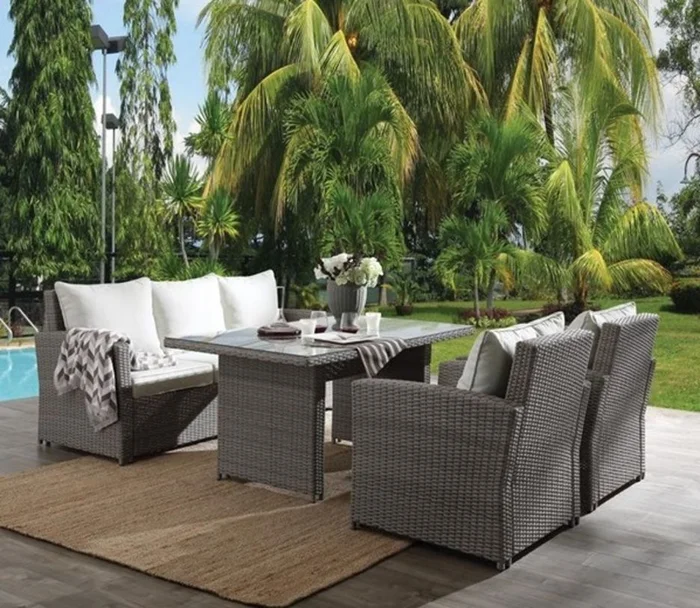 Acme Tahan 4Pc Patio Set in 2-Tone Gray Wicker 45070 EST SHIP TIME APPX 4 WEEKS