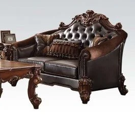 Acme Vendome II Loveseat in Dark Brown PU & Cherry 53131 EST SHIP TIME APPX 4 WEEKS