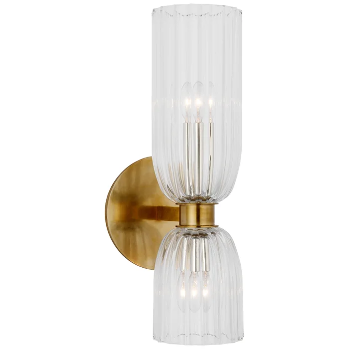 AERIN Asalea 16″ Double Bath Sconce in Hand-Rubbed Antique Brass with Clear Glass Wall Light W6″ x H16.25″