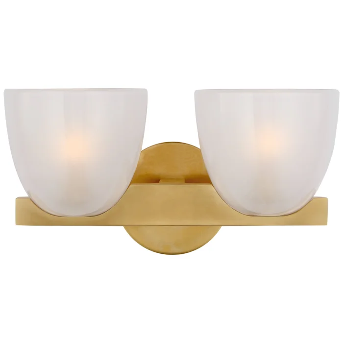 AERIN Carola Double Sconce in Hand-Rubbed Antique Brass with Frosted Glass Wall Light W14″ x H7.25″
