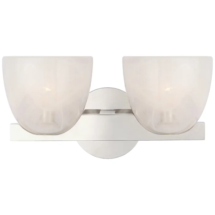 AERIN Carola Double Sconce in Polished Nickel with White Strie Glass Wall Light W14″ x H7.25″