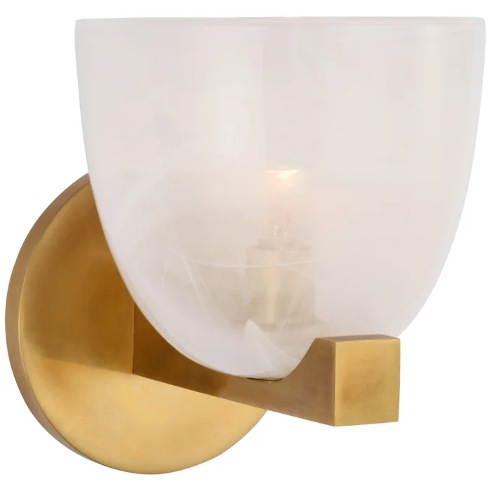AERIN Carola Single Sconce in Hand-Rubbed Antique Brass with White Strie Glass Wall Light W6″ x H7.25″