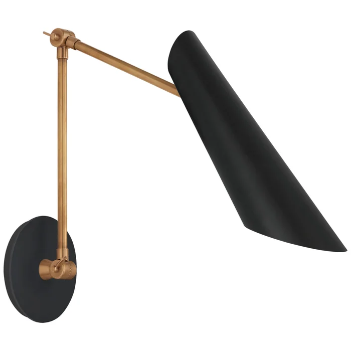 AERIN Franca Double Library Wall Light in Hand-Rubbed Antique Brass with Black Shade W5.5″ x H13″ – 18.5″