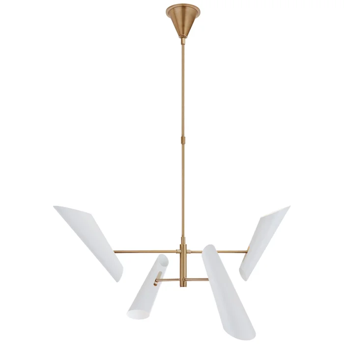 AERIN Franca Small Pivoting Chandelier in Hand-Rubbed Antique Brass with White Shades Ceiling Light W33″ – 49.25″