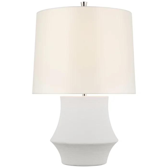 AERIN Lakmos Small Table Lamp in Plaster White with Linen Shade W13″ x H19.5″