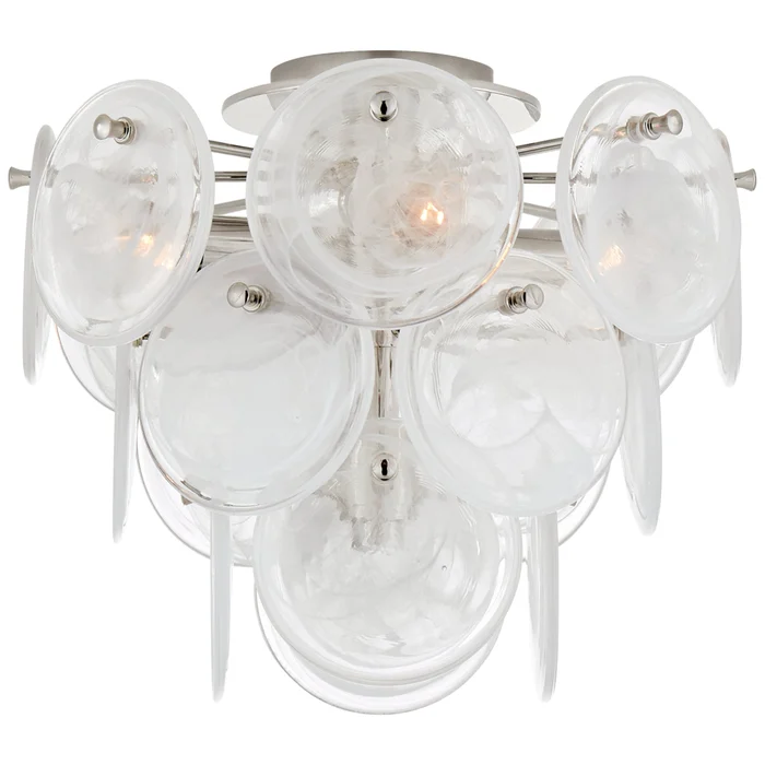 AERIN Loire Medium Tiered Flush Mount in Polished Nickel with White Strie Glass Ceiling Light W13.75″ x H12″