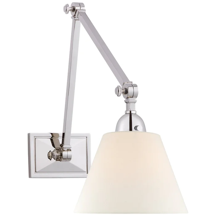 Alexa Hampton Jane Double Library Wall Light in Polished Nickel with Linen Shade W7.5″ x H10.5″ – 13″