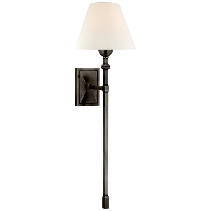 Alexa Hampton Jane Large Single Tail Sconce in Gun Metal with Linen Shade Wall Light W7.75″ x H25.5″