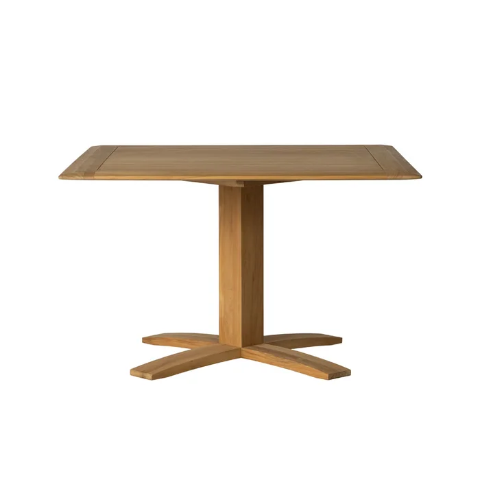 alpine 48″ pedestal dining table in natural teak finish