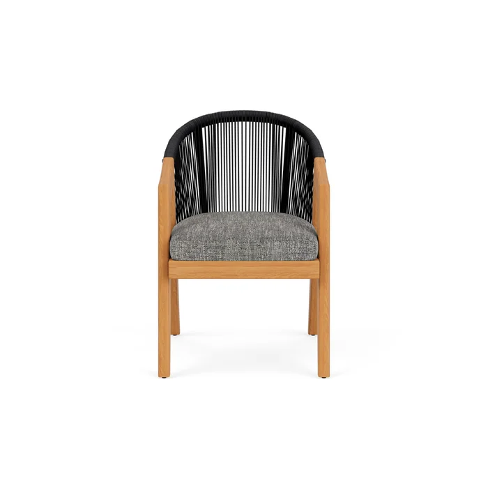 alpine dining armchair in natural teak finish with black sand fabric grade b