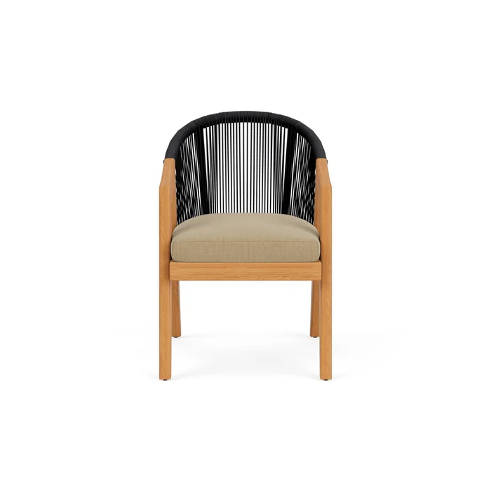 alpine dining armchair in natural teak finish with loveboat saffron fabric grade a