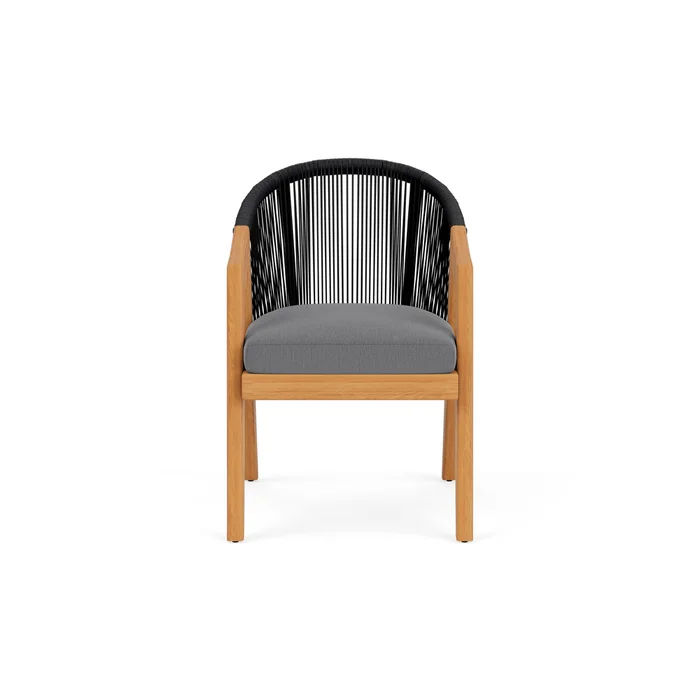 alpine dining armchair in natural teak finish with remy graphite fabric grade b