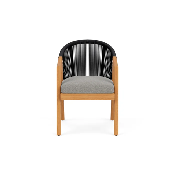 alpine dining armchair in natural teak finish with rumba nickel fabric grade a