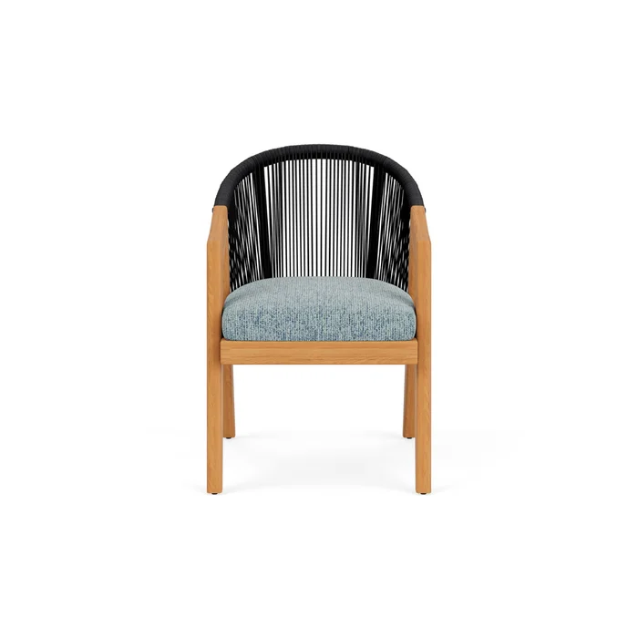 alpine dining armchair in natural teak finish with serene ocean fabric grade b