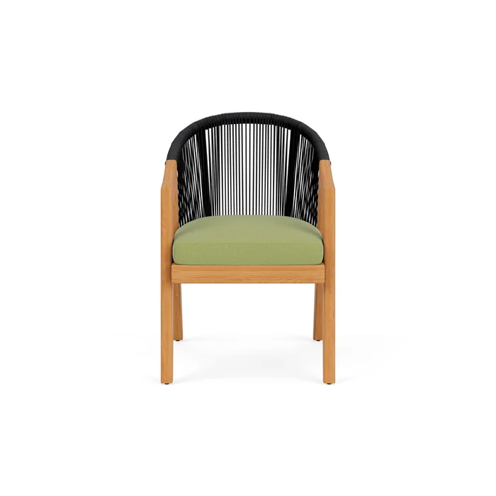 alpine dining armchair in natural teak finish with unearth spring fabric grade c