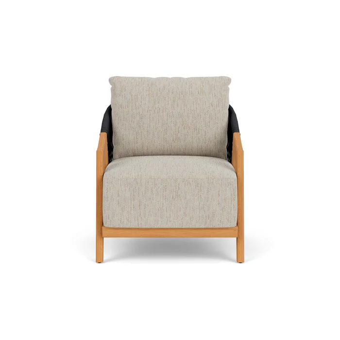 alpine lounge chair in natural teak finish with charlotte sparrow fabric grade d
