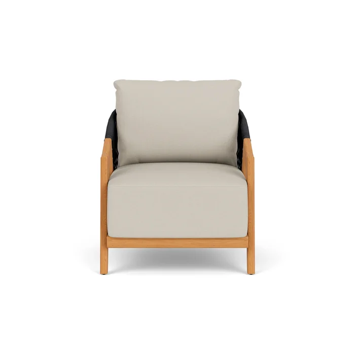 alpine lounge chair in natural teak finish with fife fog fabric grade b