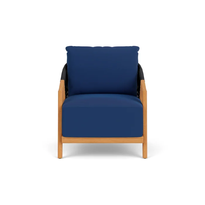 alpine lounge chair in natural teak finish with flagship lapis fabric grade b