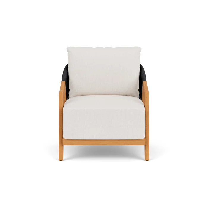 alpine lounge chair in natural teak finish with reflections snow fabric grade b