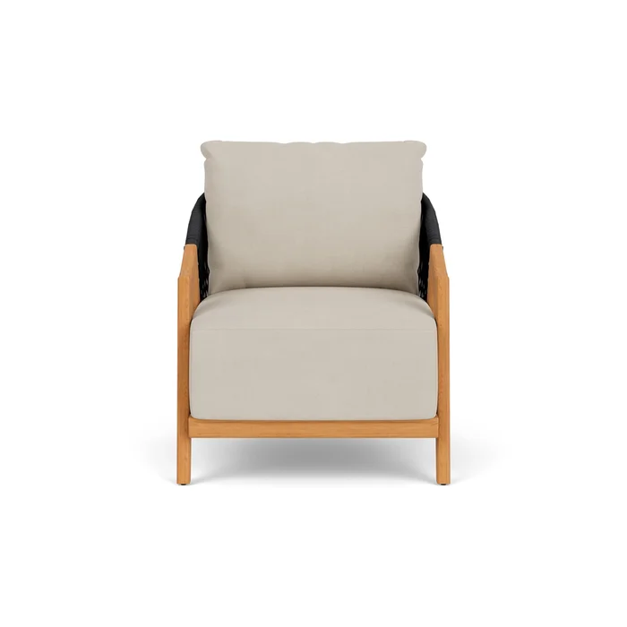alpine lounge chair in natural teak finish with sandberg flax fabric grade b
