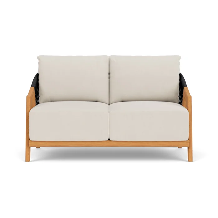 alpine loveseat in natural teak finish with decorline natural fabric grade a