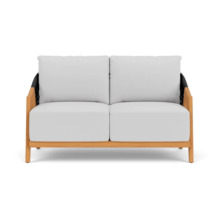 alpine loveseat in natural teak finish with reflections ice fabric grade b