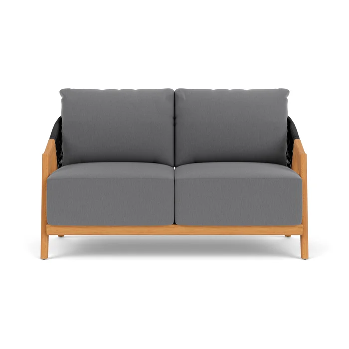 alpine loveseat in natural teak finish with remy graphite fabric grade b