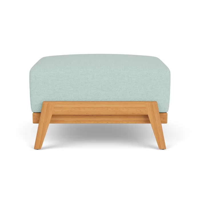 alpine ottoman in natural teak finish with demo mist fabric grade b
