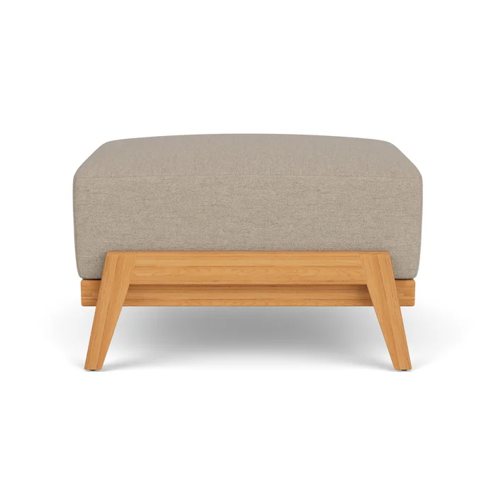 alpine ottoman in natural teak finish with demo oatmeal fabric grade b