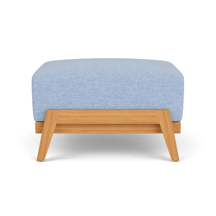 alpine ottoman in natural teak finish with demo skyway fabric grade b