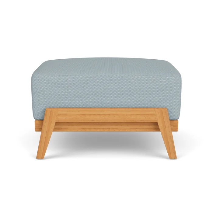 alpine ottoman in natural teak finish with kadogo lake fabric grade b