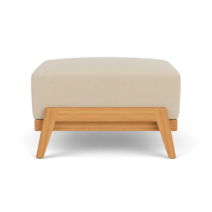 alpine ottoman in natural teak finish with raindrop almond fabric grade b