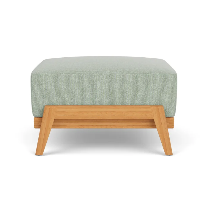 alpine ottoman in natural teak finish with serene spa fabric grade b